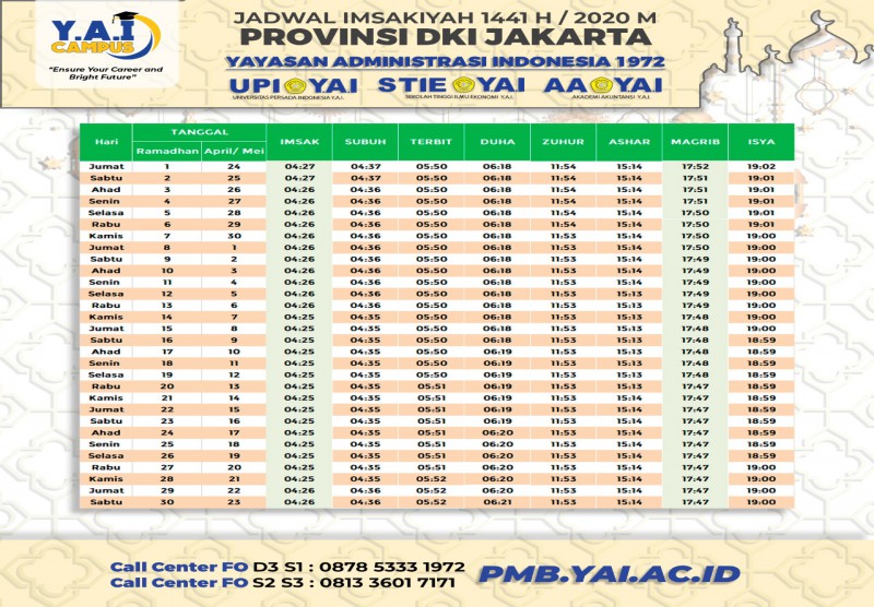 Jadwal Imsakiyah 1441 H/2020 M Provinsi DKI Jakarta