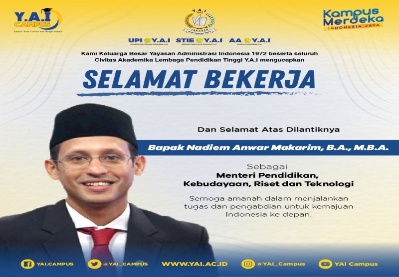 Selamat atas dilantiknya Bapak Nadiem Anwar Makarim, B.A., M.B.A sebagai Menteri Pendidikan, Kebudayaan, Riset dan Teknologi